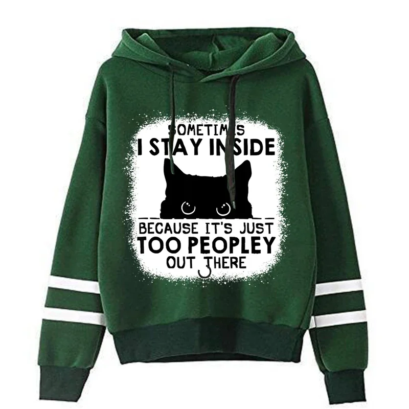 Letter I Stay Inside Too People There Graphic Cat Hoodies Girl Pullover Sweater Casual Long Sleeves Shy Cat Female Season Hoody