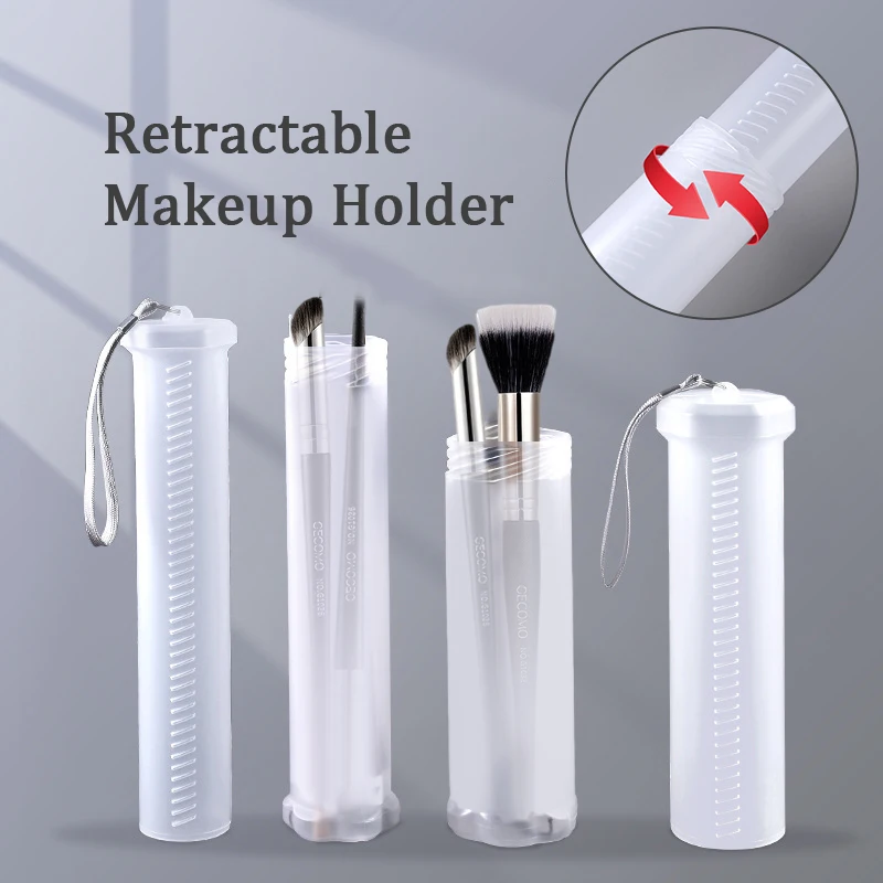 

1PC Clear Plastic Retractable Makeup Brush Holder Adjustable Height Makeup Brush Cylinder With Lid Dustproof Cosmetic Brush Box