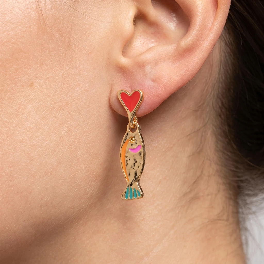 Großhandel Böhmische Emaille-Ohrringe mit Krabben-, Seepferdchen-, Schildkröten- und Fischmotiven, Günstige Hängeohrringe für Damen, Strandparty-Schmuck, Geschenk – Detail 8