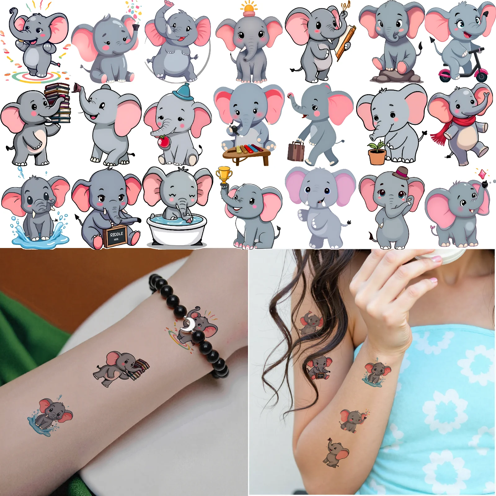 54pcs Temporary Tattoo Elephant Stickers Temporary Tattoo Stickers Cartoon Stickers Cartoon For Shoulders Cheeks