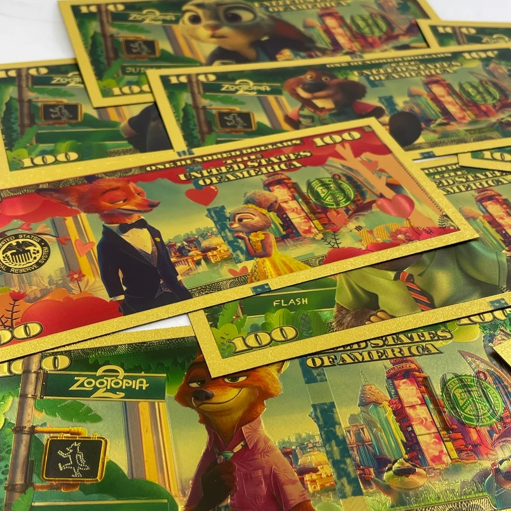 

New Anime Zootopia Collectible Gold Banknote Set Cartoon Character Souvenirs Judy Hopps Nick Wilde Flash Fans Gift Decoration