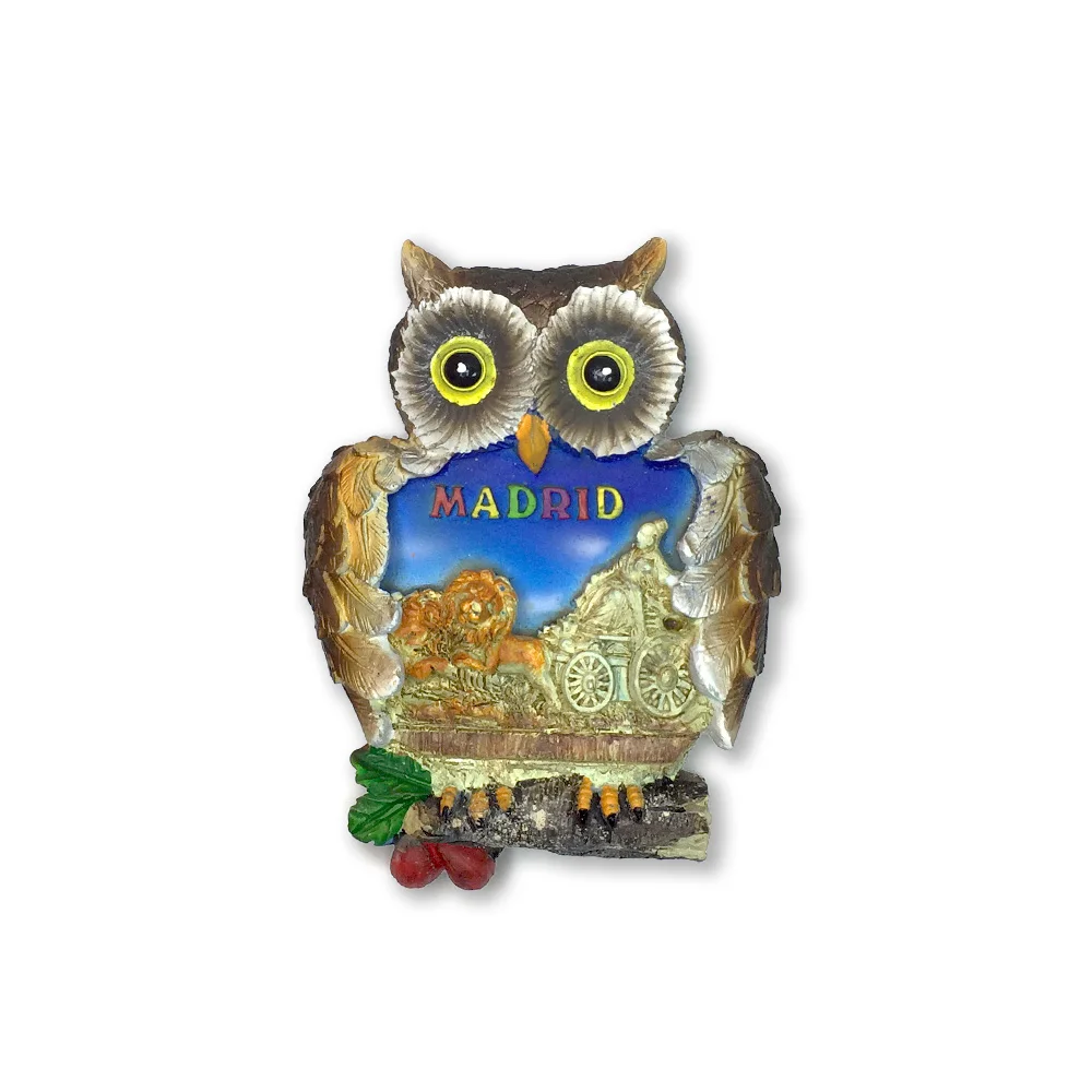

3D Resin Owl Magnet Refrigerator Poster - Spanish Landscape of Madrid - Strong Magnet Decoration - Travel Souvenir