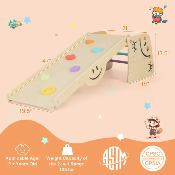 어린이를 위한 실내외 놀이 및 운동 능력 발달을 위한 인터랙티브 시소가 포함된 나무 삼각형 클라이머 놀이 세트