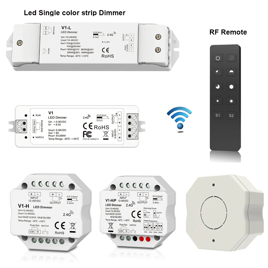 Skydance LED Dimmer Switch DC 12V 24V for Single Color LED Strip Match with RF Dimming Remote control With 5050 White Strip