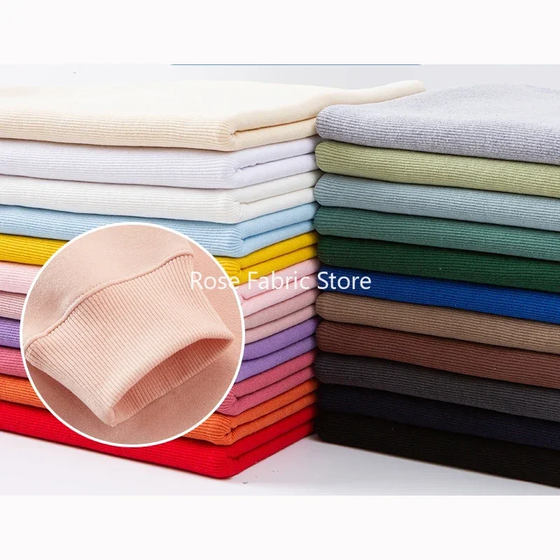 

1 Meter Elastic Cotton Knitted Rib Fabric 2X2 Striped Rib Cuff Fabrics For Hoodies Collar Sleeve Coat Sweater DIY Clothes Sewing