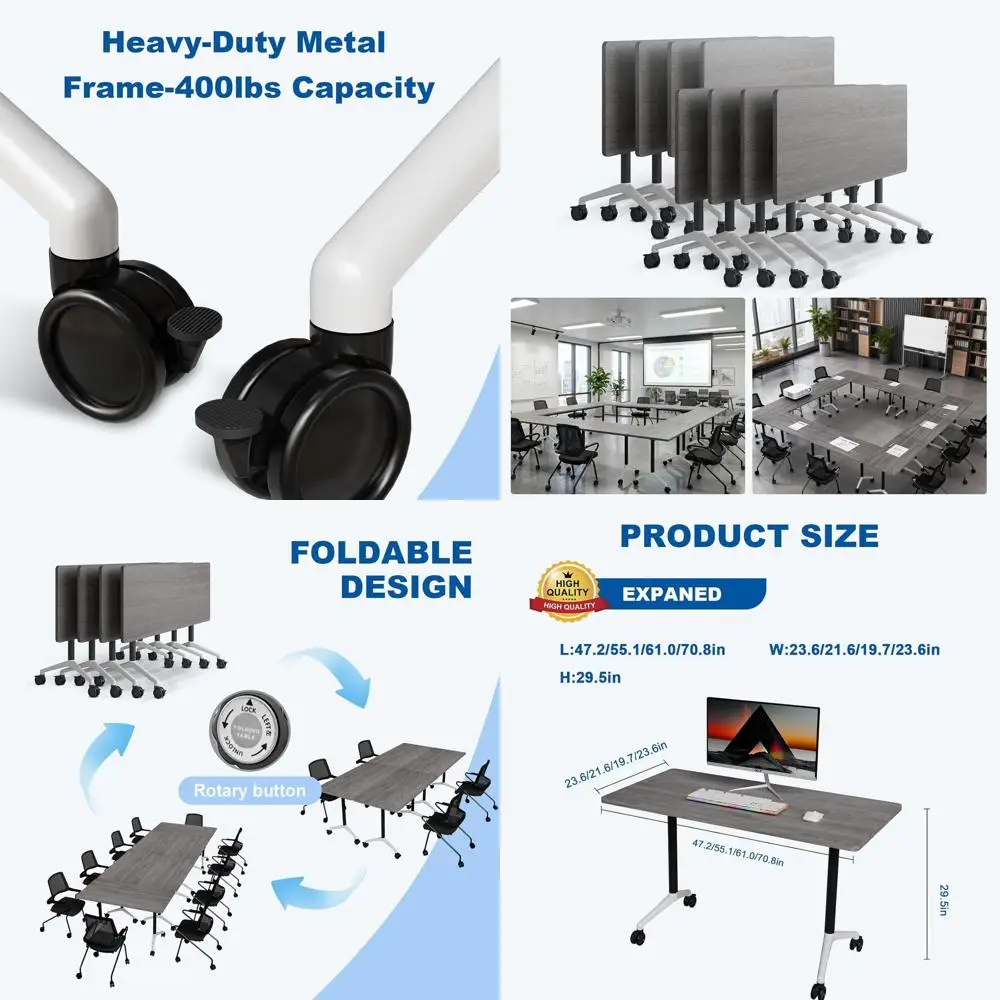 

Набор из 6 складных мобильных конференц-столов на больших колесах для переносных тренингов, использования в классах и на совещаниях