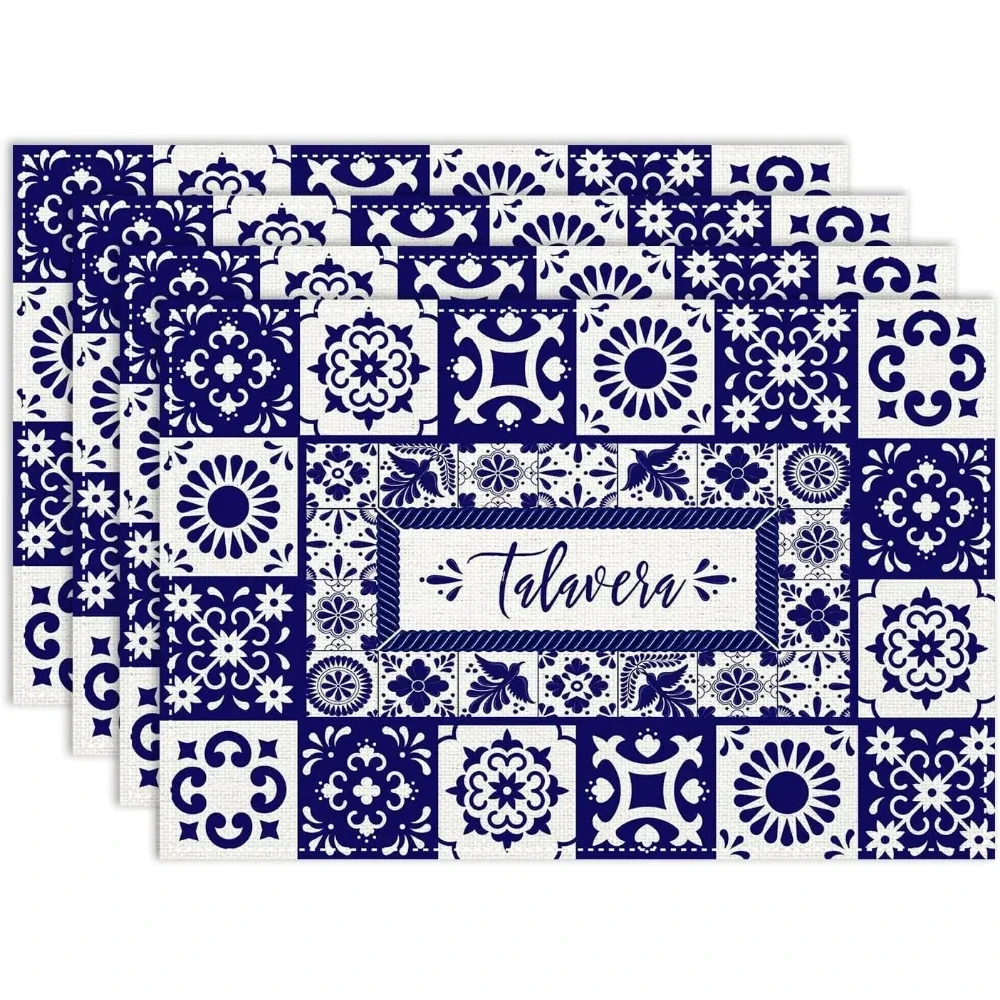 Mexican Floral Bird Talavera Placemats Home Decor Mexico Talavera Ceramic Tile Day of The Dead Dining Table Mats Party Decor