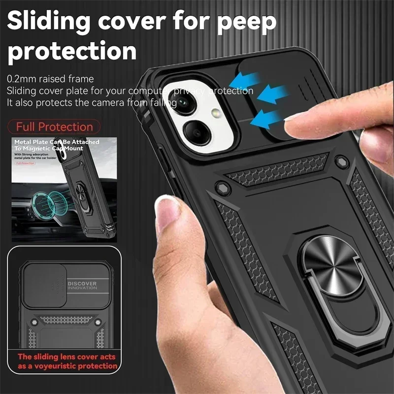 For Samsung Galaxy A05 2023 Case Magnetic Car Ring Holder Phone Case For Samsung A05 A 05 SM-A055M Slide Lens Armor Back Cover