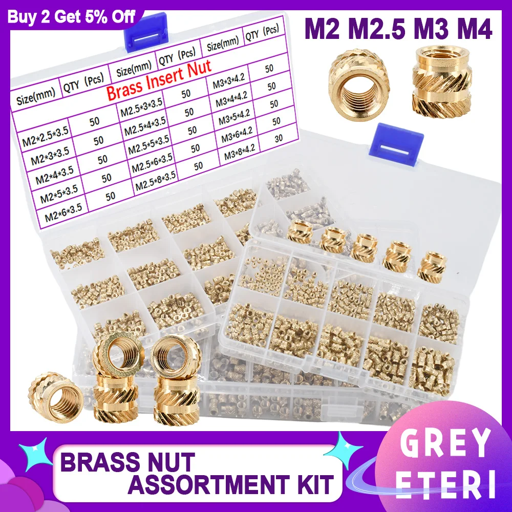 

M2 M2.5 M3 M4 Brass Insert Nut Hot Melting Thread Knurled Double Twill Heat Embedment For Laptop 3D Printing Nut Assortment Kit
