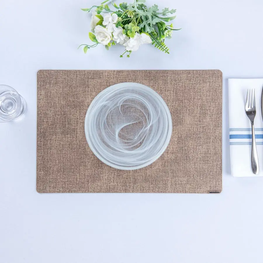 

Vinyl Placemats Pack of 6 Rectangle Brown Vinyl Table Placemats, Tableware Set of 6 Denim Mesh, LinenFeel, Durable, and Wipeable