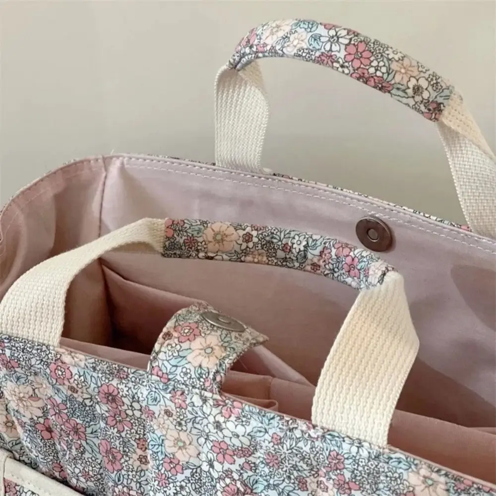 Bolsa multifuncional de algodón con estampado Floral para mamá, bolsa de almacenamiento ligera de gran capacidad para pañales, cochecito, maternidad