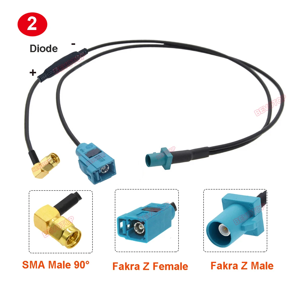Fakra Z to SMA Male Y Type Splitter Cable RG174 Pigtail Car Navigation GPS Antenna Extension Cable for Android Device