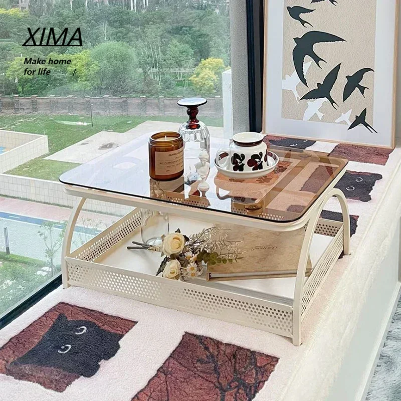 Glass small coffee table living room household tatami low table bay window window sill bedroom large capacity storage bed table