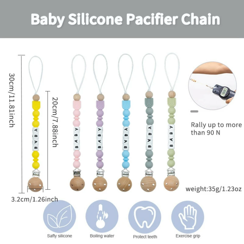 Clips de sucette en bois avec nom personnalisé pour bébé, anneau de dentition en silicone, jouets de dentition personnalisés, cadeau pour nouveau-né