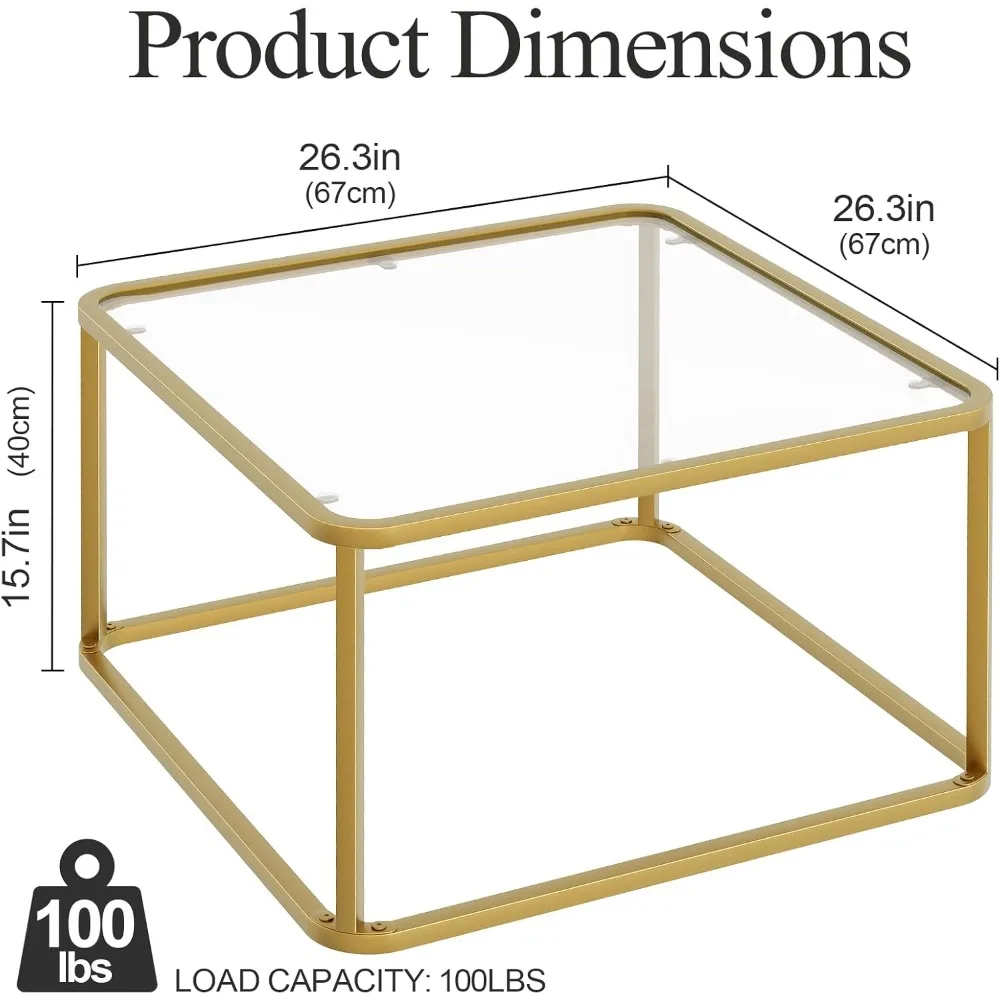 Moderner, minimalistischer, quadratischer Couchtisch aus Glas für Wohnzimmer und Büro, gehärtetes Glas, geeignet für kleine Räume
