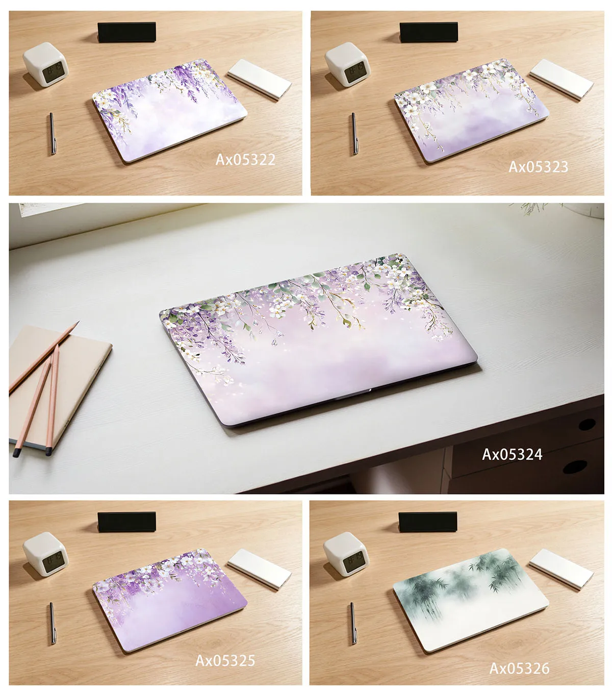 2 Pcs/pack Pastel Purple Wisteria Floral Anti Scratch Protective Laptop Stickers Waterproof Universal Notebook Cover Sticker