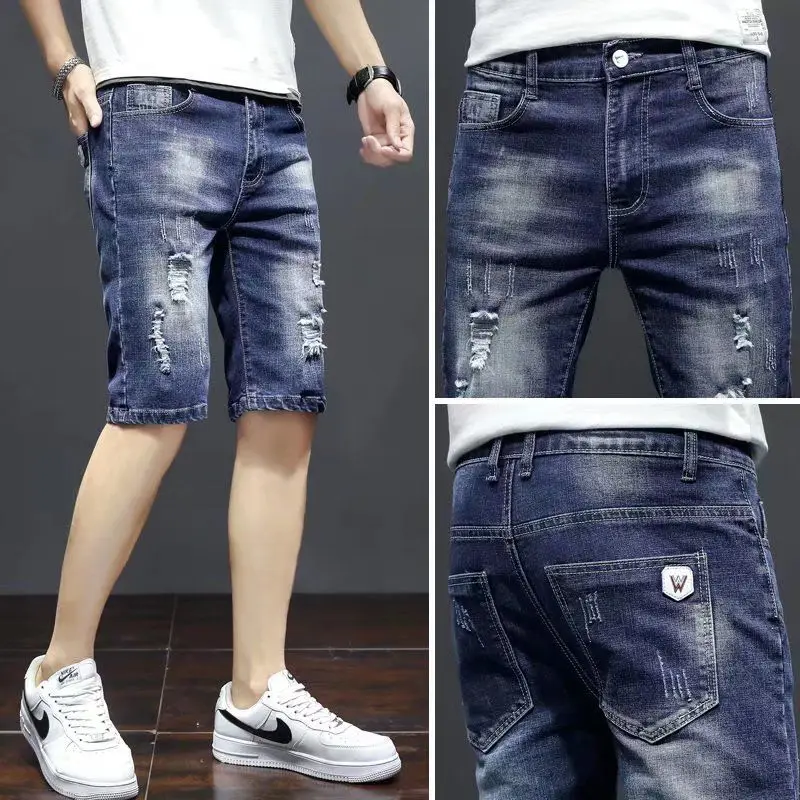 

Summer Luxury Clothing Casual Jeans Shorts for Men Loose Ripped Straight Denim Short Pants Trendy Bermuda Capri Cropped Trousers