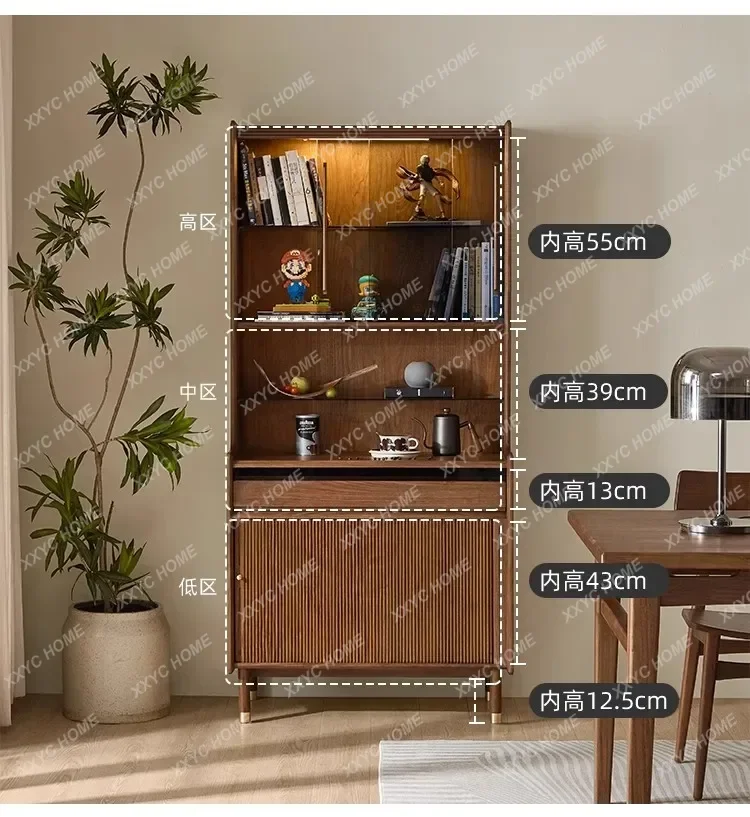 L Simple Solid Wood Home Display Cabinet Black Walnut Sideboard