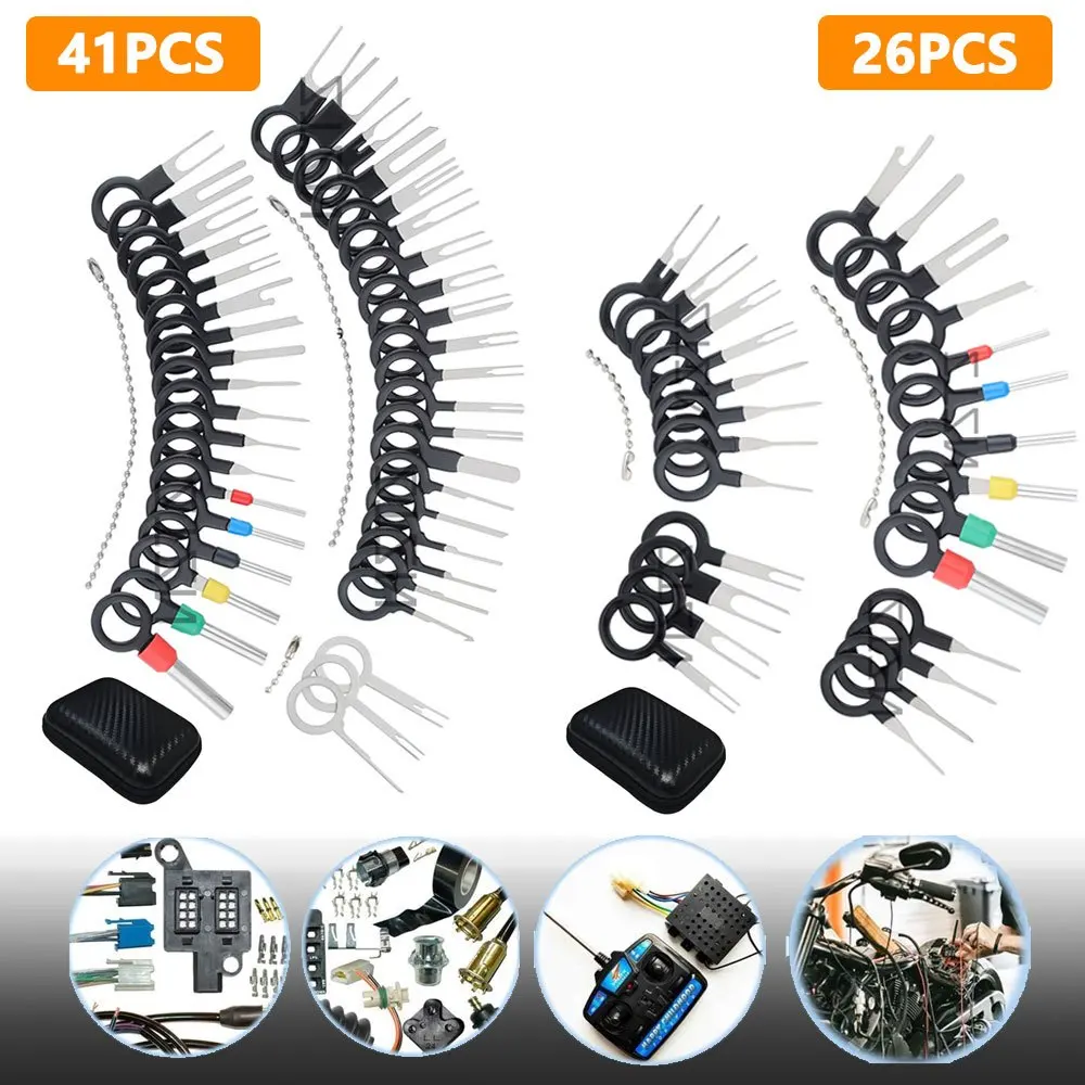 26pcs/41pcs Terminal Pin Removal Tool Kit | Stainless Steel Depinning Electrical Connector Pin Extractor Tool Set for Automotive