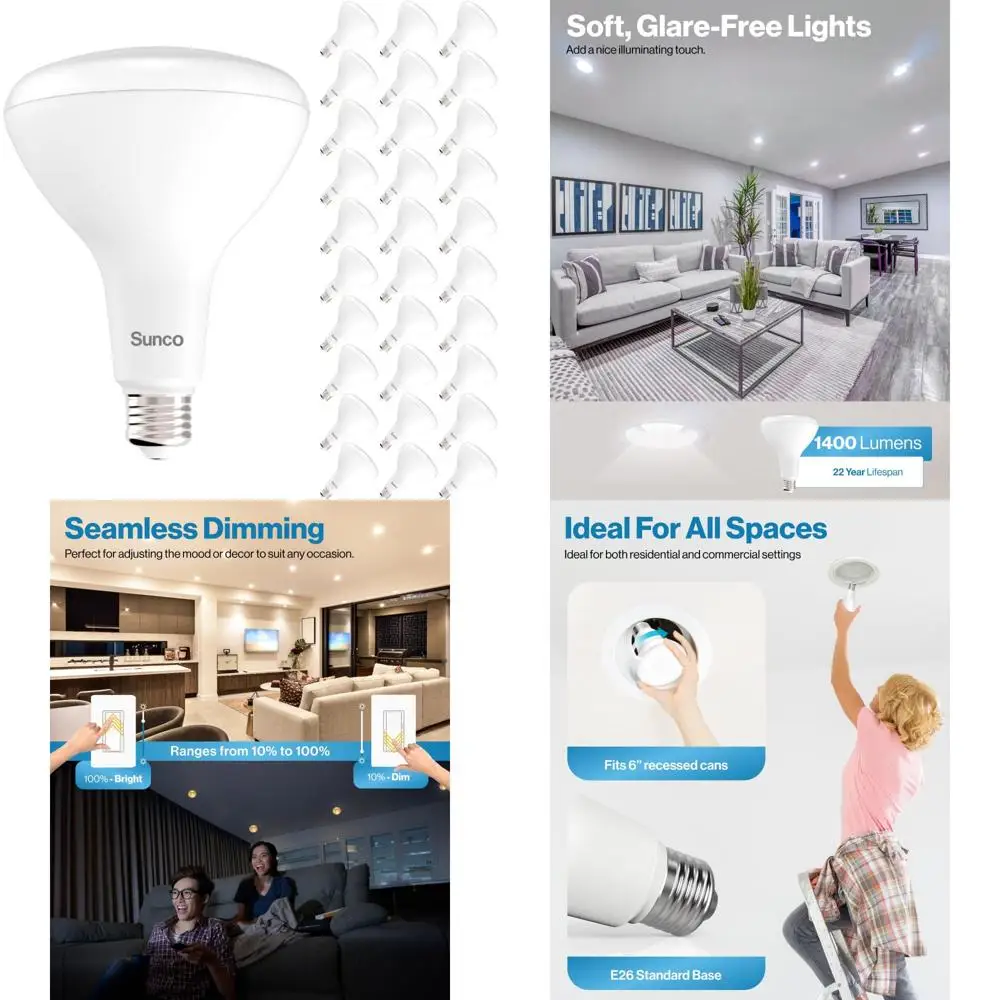 Confezione da 30 lampadine a LED, luci di inondazione per interni BR40, illuminate da incasso, 1400 lumen, 17 W, equivalenti a 100 W, bianco caldo 3000 K, Ener