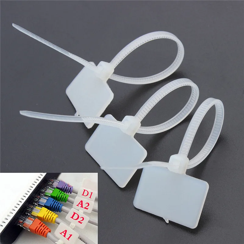 100Pcs Heavy Duty label Zip Ties Self-Locking Nylon strap Wire Network Cable Ties marker tags for home office Wiring Accessories