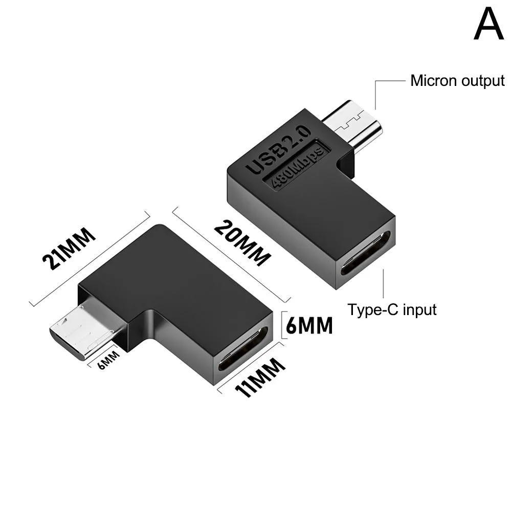 Type-C Female to Micro USB Male USB2.0 Adapter Female USB-C 90 Degree Converter Adapter For Android Samsung