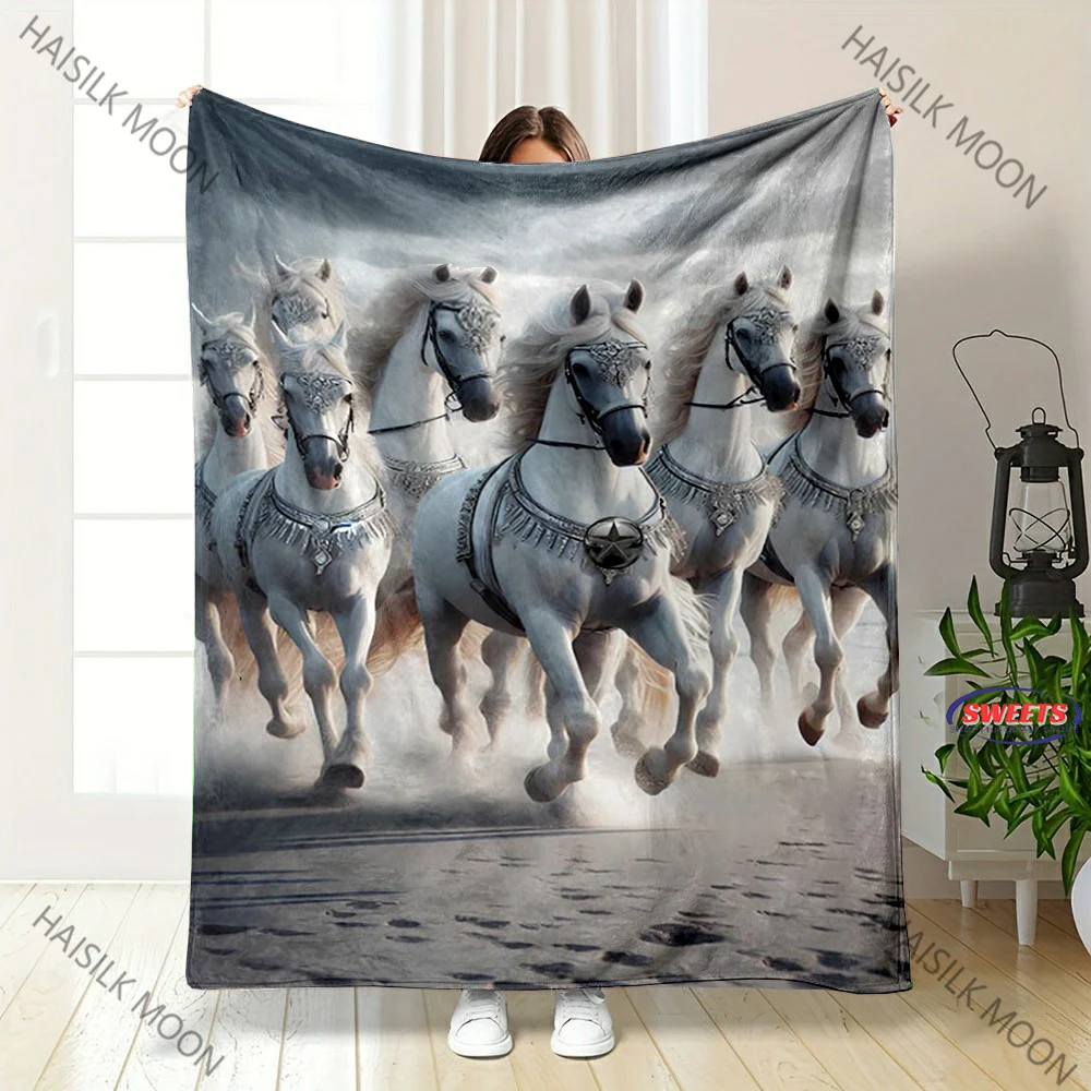Running Horse Print Queen Size Blanket, Ultra-Soft Plush Bedding, Blanket for Couch Bed Office, Four Seasons Blanket Great Gifts