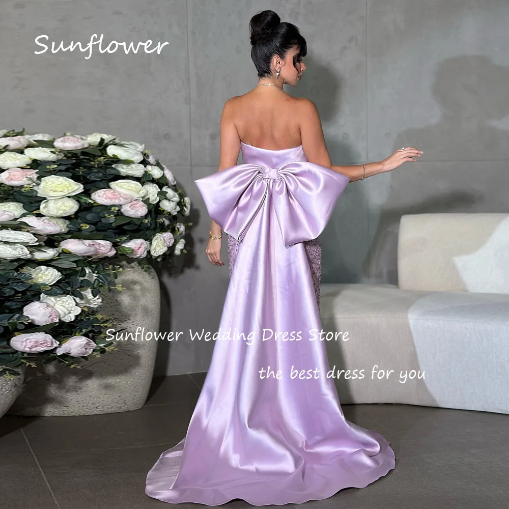 Sunflower Purple Beading Strapless Satin Mermaid Prom dress 2024 Slim Backless Bow Floor-Length Evening Dress Party Dress