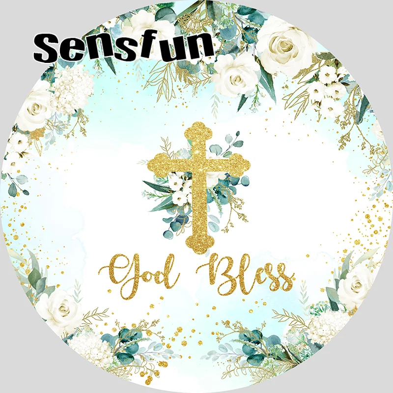 زهور عاجية بارك الله للفتيات المعمودية الأولى بالتواصل المقدس غطاء خلفية مستديرة Mi Primera Communion دائرة خلفية مرنة