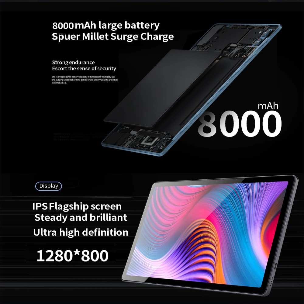 Sauenaneo แท็บเล็ตแอนดรอยด์10.1นิ้วของแท้2024ใหม่6GB RAM 256GB การแสดงผลรอม1280x800กล้องคู่ WiFi Android 12