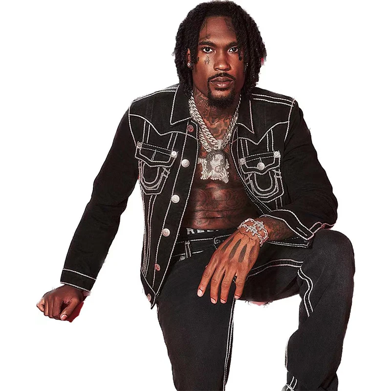 

American Classic Buddha Men Jacket 2000s Streetwear Hip hop Coats Embroider Motorcycle Sport Denim Jackets Thickened Y2k Tops