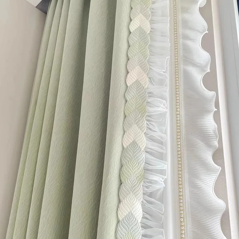 

French Texture Chenille Jacquard Thickened Lace Splicing Curtains for Bedroom Living Room French Window Customized