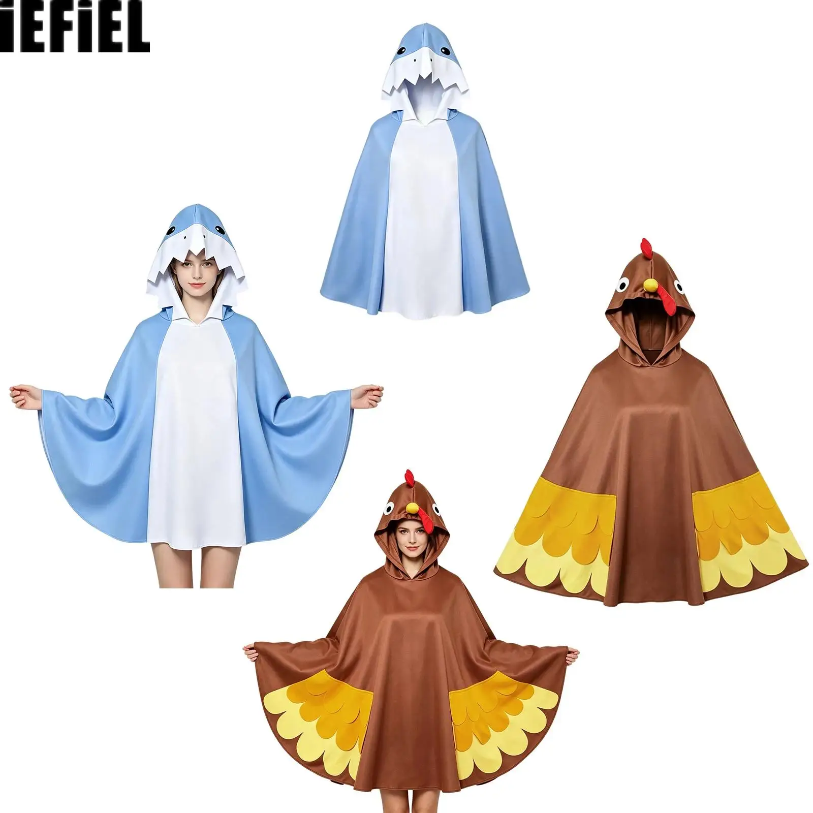 Adult Animal Hooded Cloak Color-blocked Dress Up Blanket Cape for Halloween Cosplay Christmas Theme Party