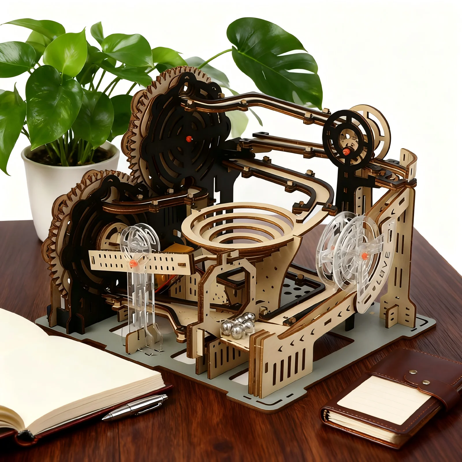 ชุดรางลูกแก้วไม้ 3 มิติ OUZEY Electric, ชุดประกอบโมเดลกลไก DIY สำหรับผู้ใหญ่และวัยรุ่น, ของเล่น STEM เพื่อการศึกษาและของขวัญ