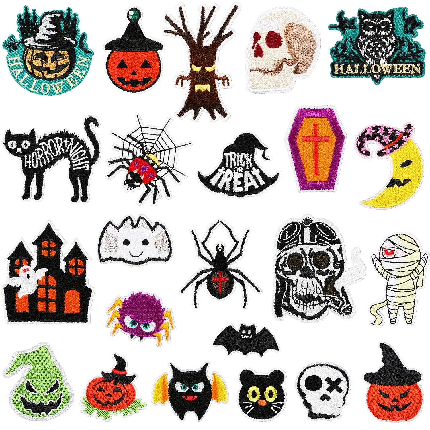 Halloween Embroidery Patches DIY Horror Owl Pumpkin Black Spider Iron on Sticker for Clothing Spooky Decoration Party Accessorie