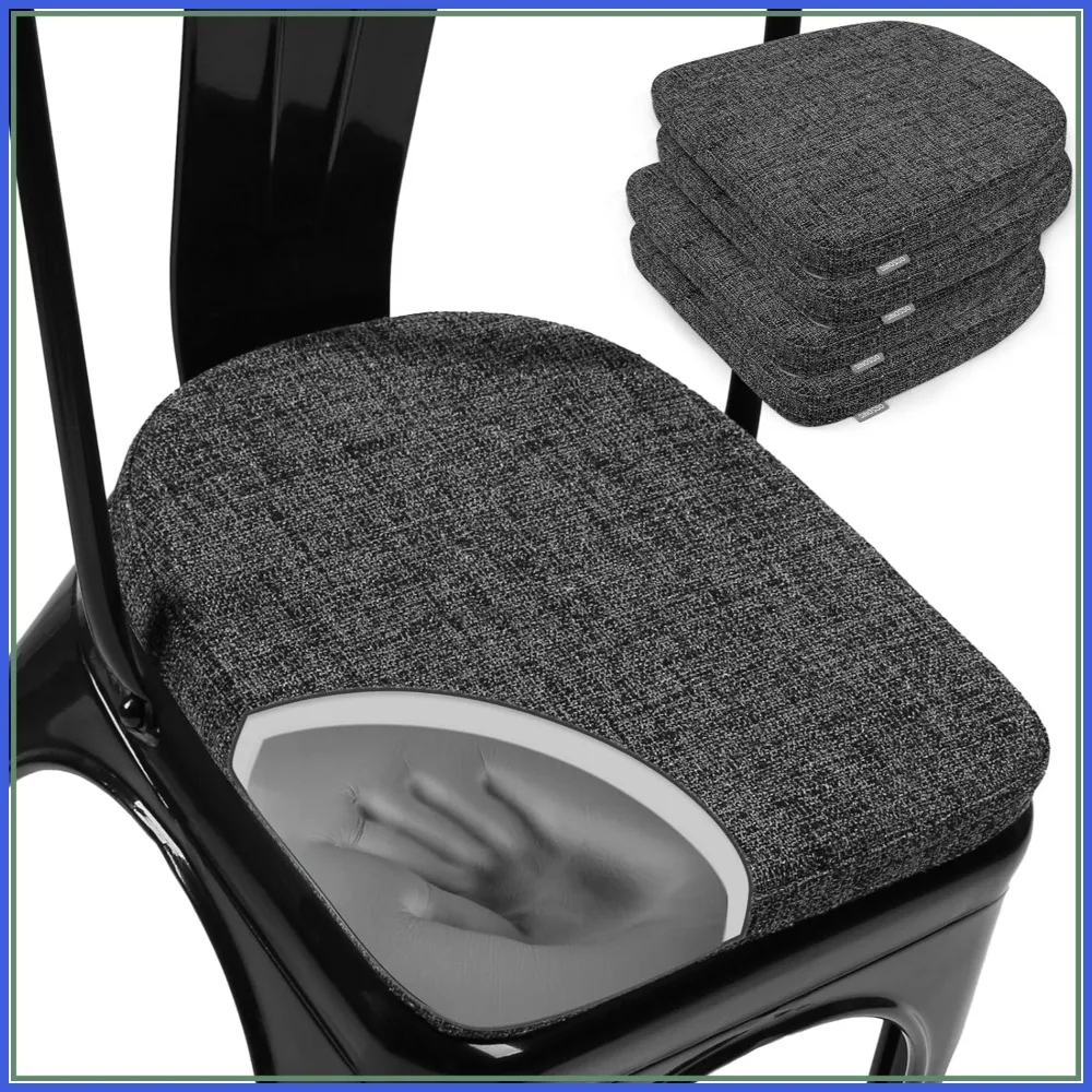 

14" Memory Foam Chair Cushions Set of 4, U-Shape, Black-Gray, for Dining Kitchen Cafe Bistro Stackable Chairs