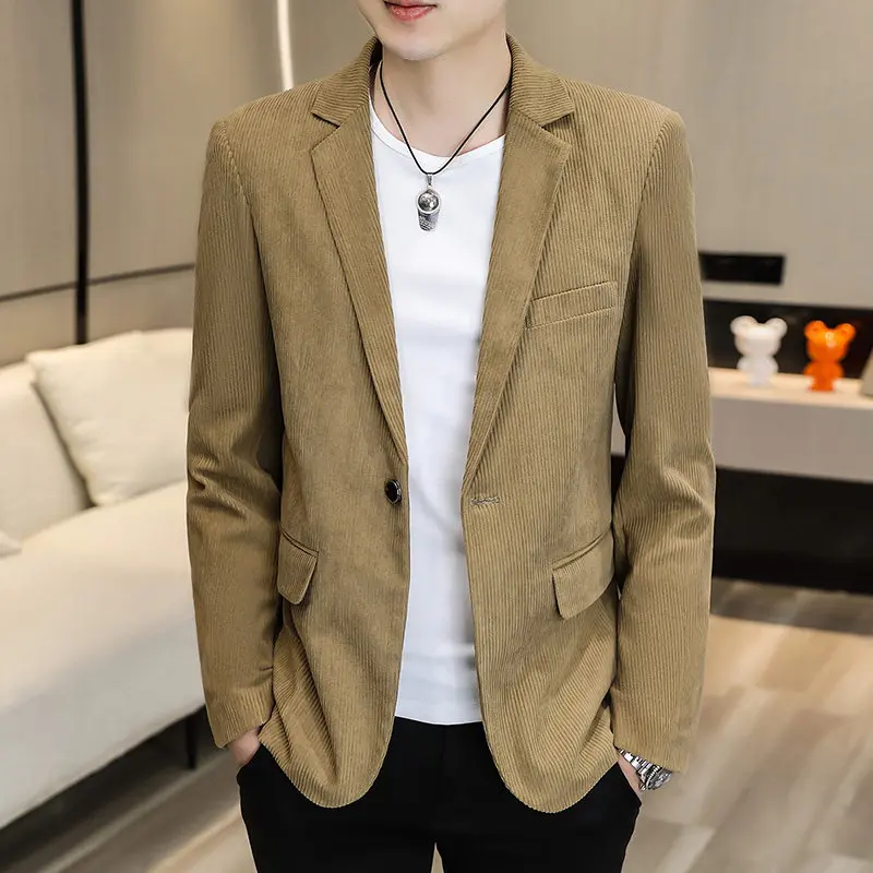 

Faionable Long Sve Slim Fit Youth Men's Suit Coat Turn-down Collar Single-breasted Top Quali Polyester Fiber Casual Wear