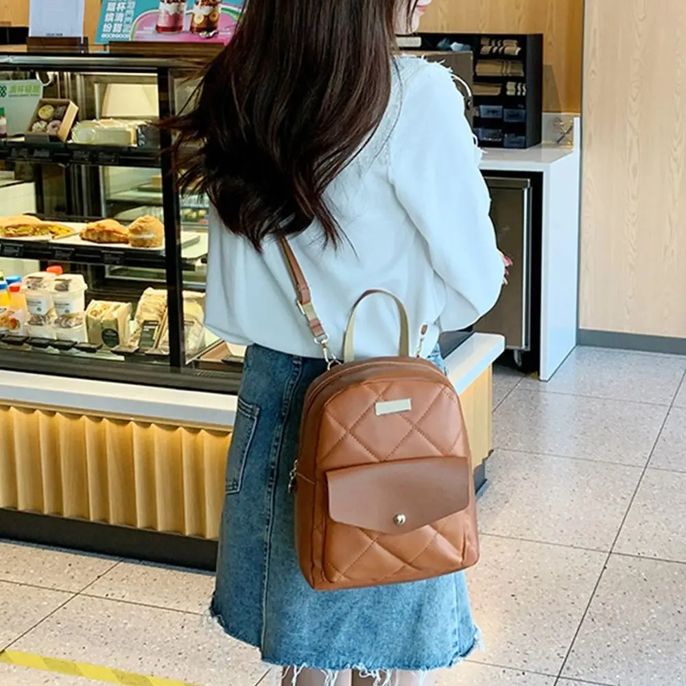 Fashion Small Backpack Women Shoulder Bags Diamond Grids PU Leather Bag Mini School Bags Casual Rucksack