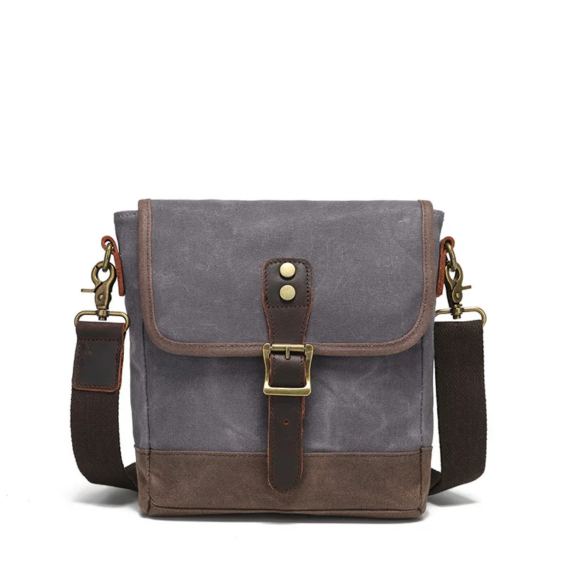 New Fashion Men's Sling Waterproof Waxed Canvas Single Shoulder Crossbody Backpack Storage Flap Color-block Briefcase Chest Bag