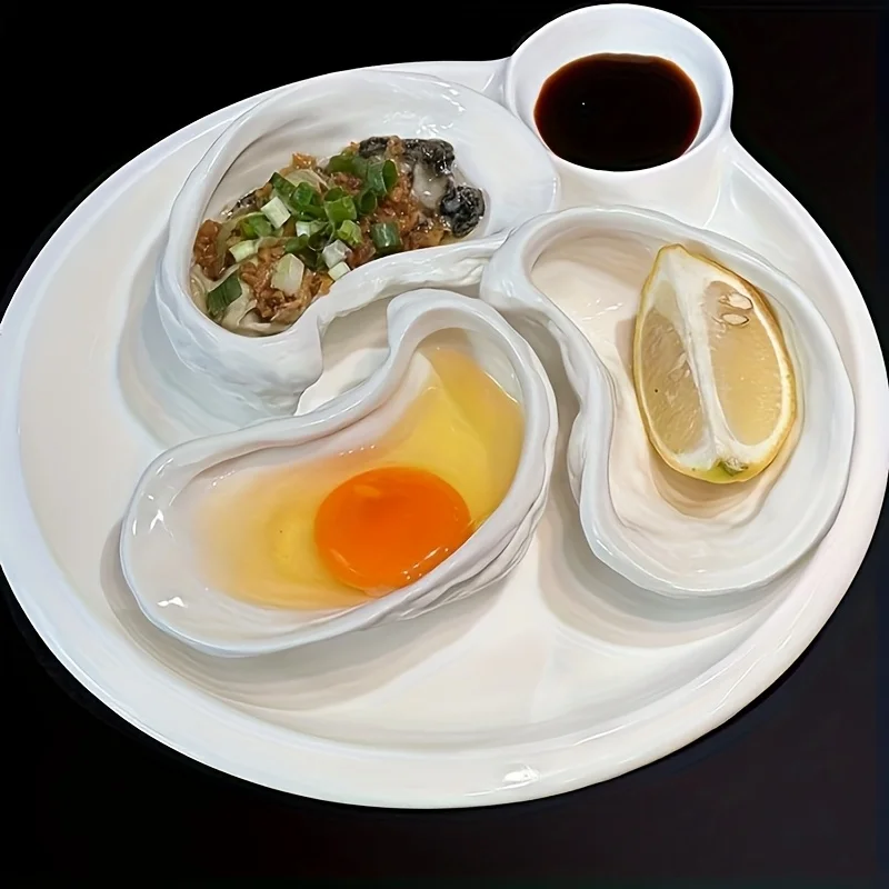 Oyster Shell Ceramic Dish Creative Colorful Sauce Plate for Soy Sauce Wasabi Unique Appetizer Serving Tray for Sushi Seafood view 6