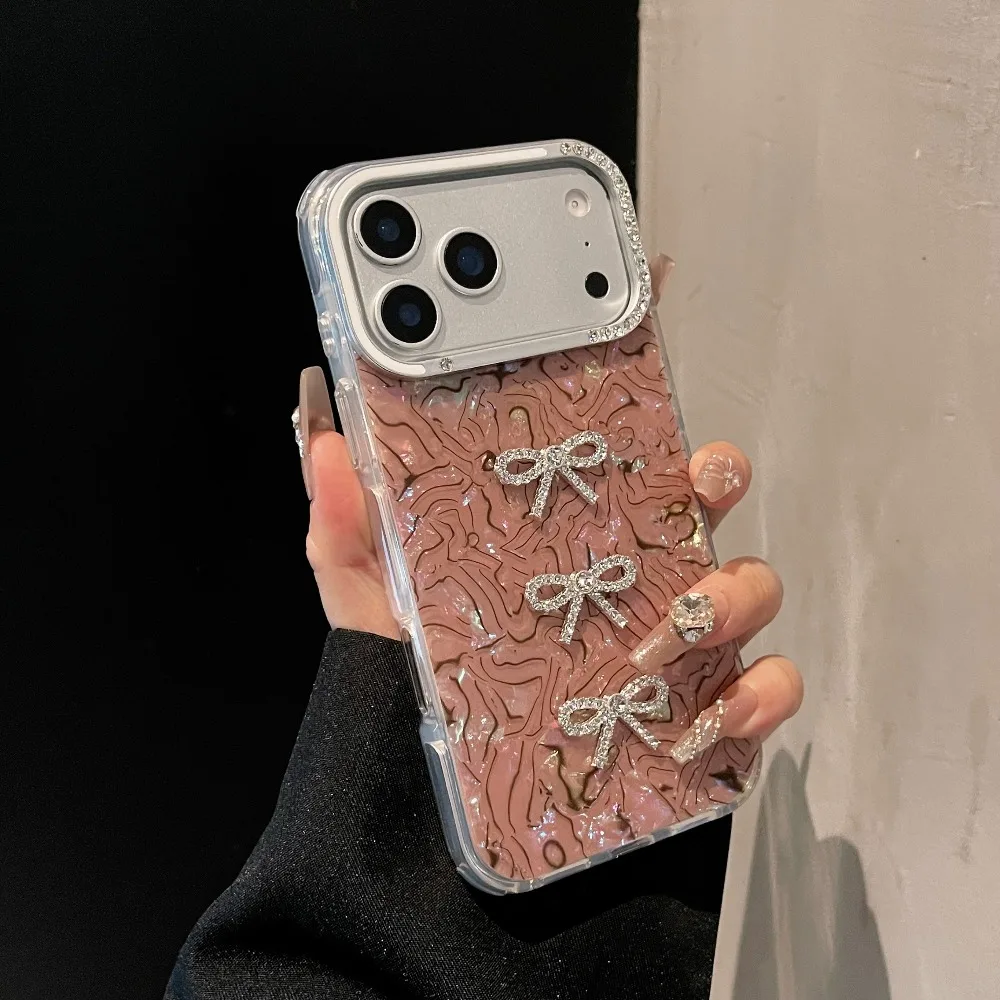 Für iPhone 17 17 Air 17 Pro 17 Pro Max 16 15 14 13 Luxus 3D Bogen Bling Telefon Fall Girly Aurora Laser Acryl Stoßfest Abdeckung