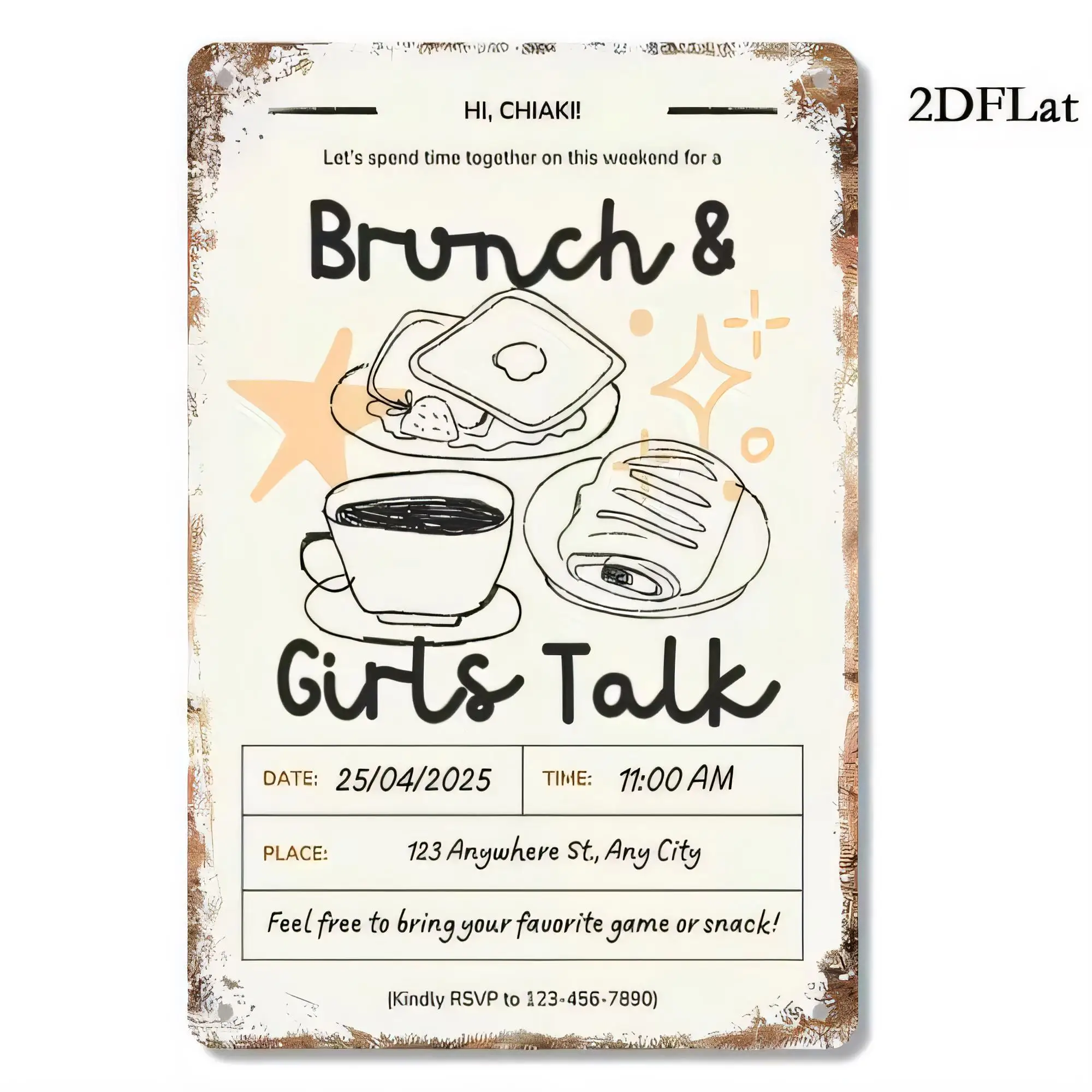 Tin Sign Brunch & Gits Talk Vintage Retro Metal Wall Decor for Cafe Restaurant Bar Kitchen Party Invitation Poster, Funny Coffee