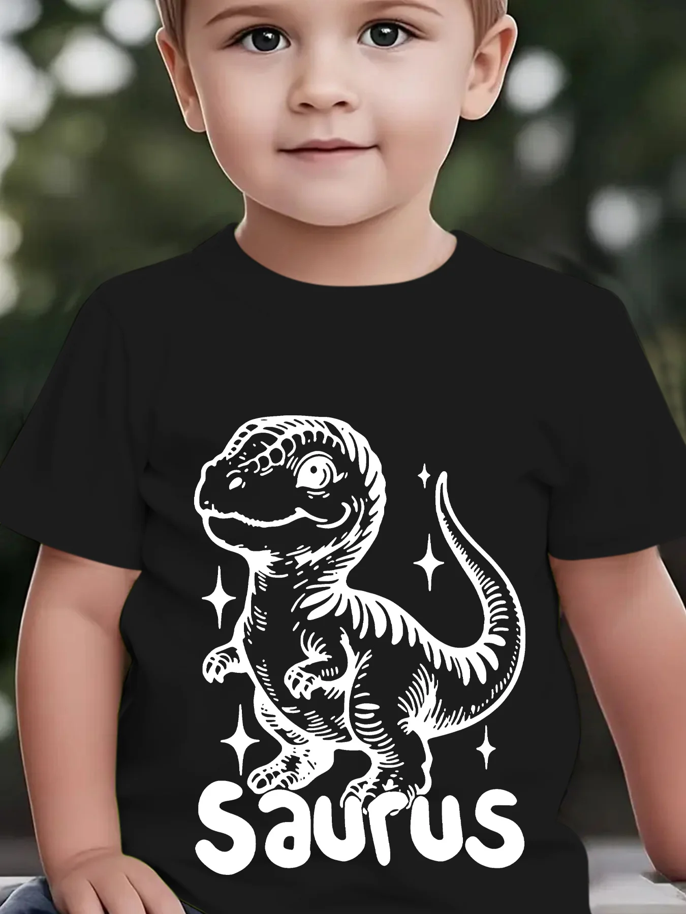 Black Line Sketch Cute T Rex Saurus Star Print Family Matching Cotton Tees Short Sleeve Tops For Mom Dad Boys Girls Daily Wear