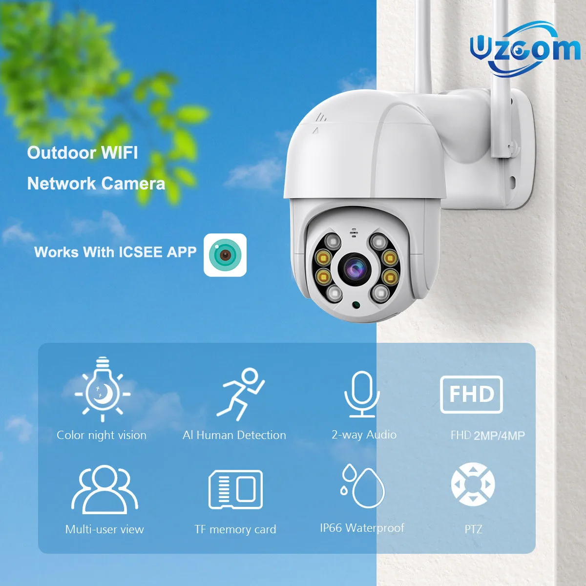 

IP Camera 4MP Wifi Security Camera Auto Tracking PTZ Camera Smart Home Outdoor Wireless CCTV Wifi Surveillance Camera