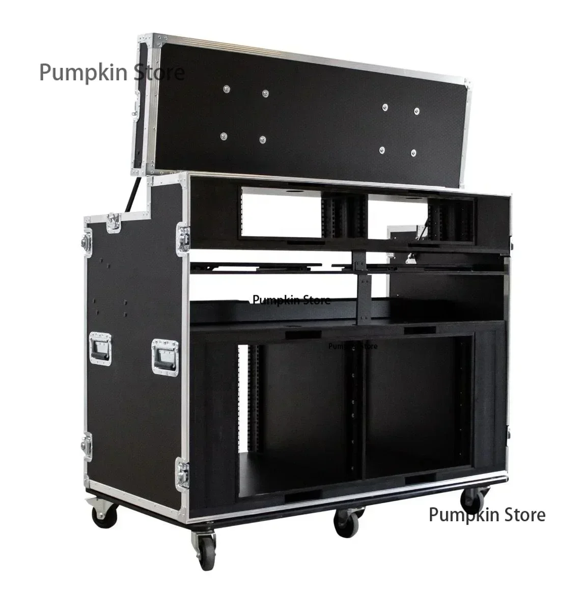 Portable custom Unit flight case with Video Production Workstation and Pull Out Drawer