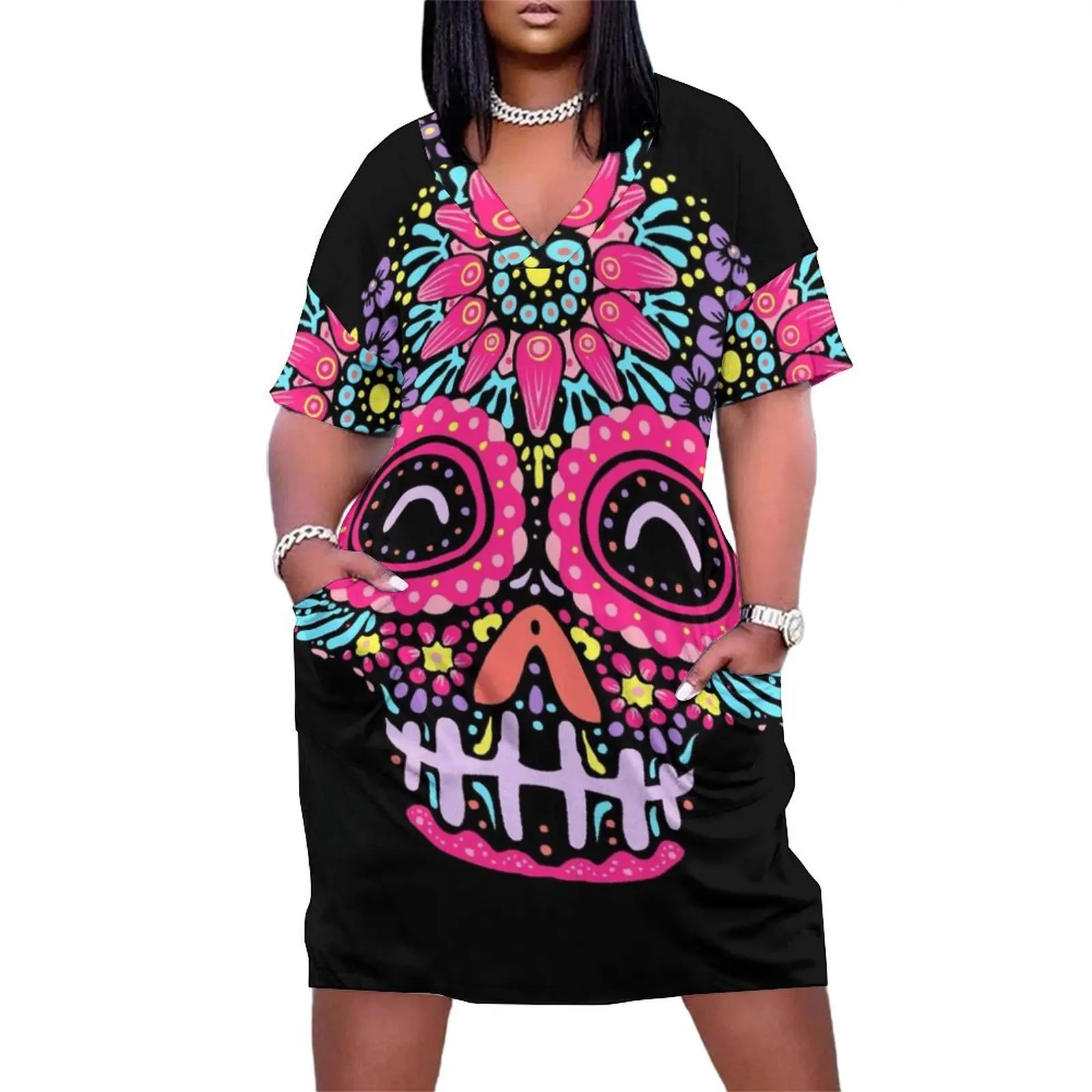 

Sugar Skull Kawaii Loose Pocket Dress clothing women summer 2024 Long dress woman summer women"s dress 2024 womans clothing