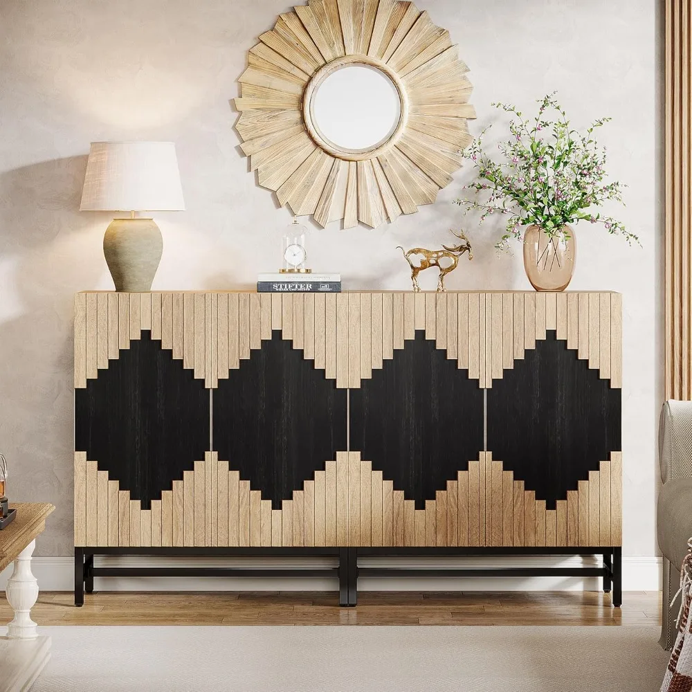 

Tribesigns 63-дюймовый сервант для фермерского дома, буфет с местом для хранения и дверцами, высокий винтажный шкаф с акцентом для кофе из дерева Credenza для Ki