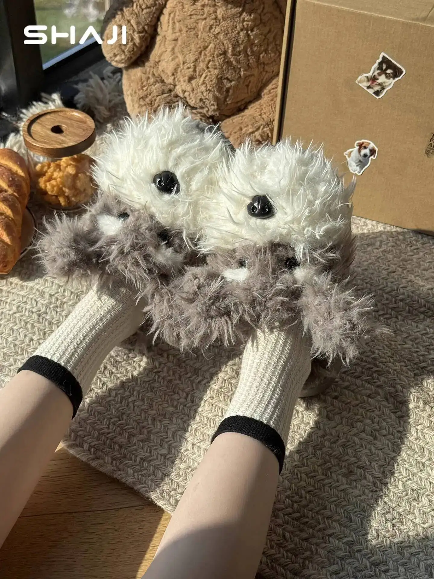 

Женские домашние тапочки с милым щенком, новые зимние хлопковые тапочки для щенков, милые пушистые теплые нескользящие домашние тапочки