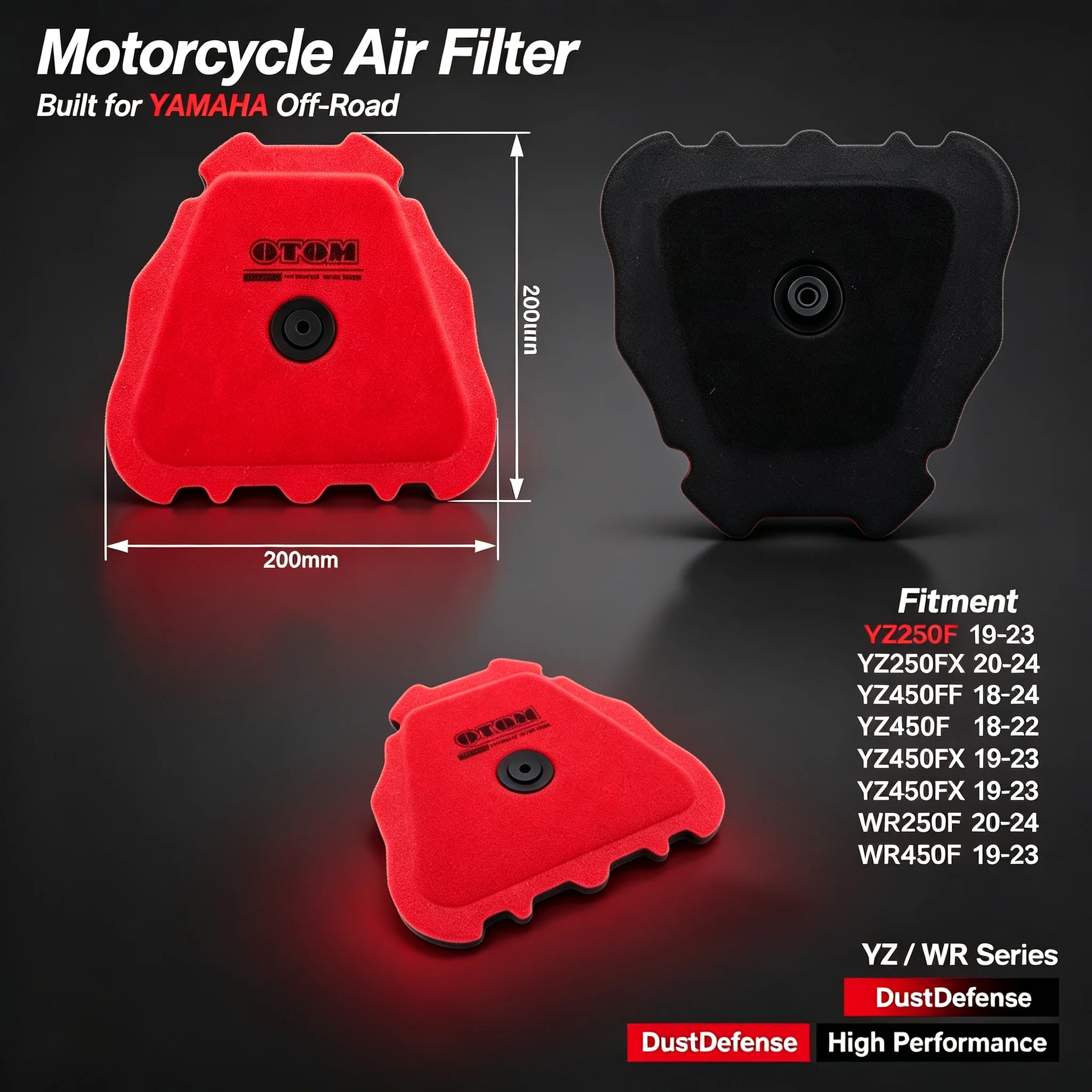 For YAMAHA YZ250F YZ450F WR250F WR450F 19‑24 Dirt Bike Dual Foam Layer Motorcycle Air Filter Element Washable Dust Protection