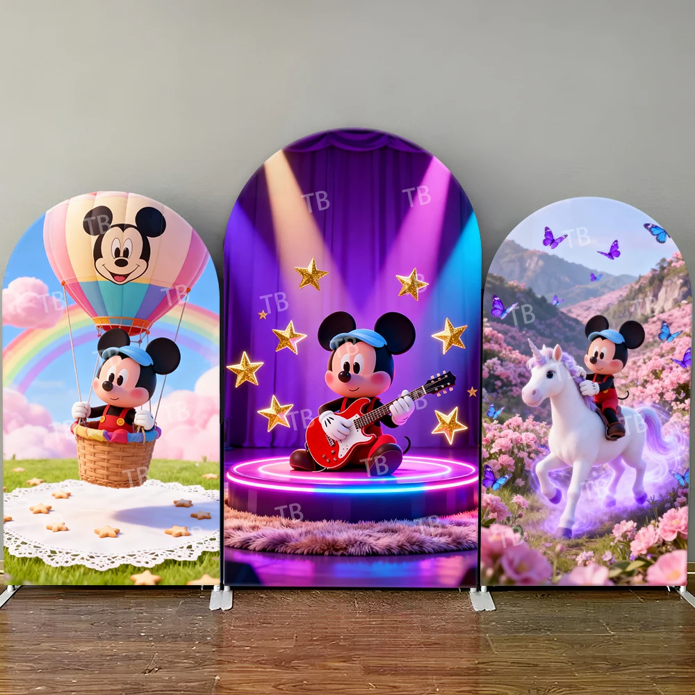 

Disney Mickey Arch Backdrop Cover Unicorn Flower Field Cute Magical Fun Photo Booth Props for Kids Parties & Home Decoration